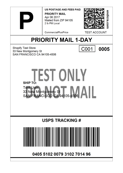 Sample of Shopify Shipping label