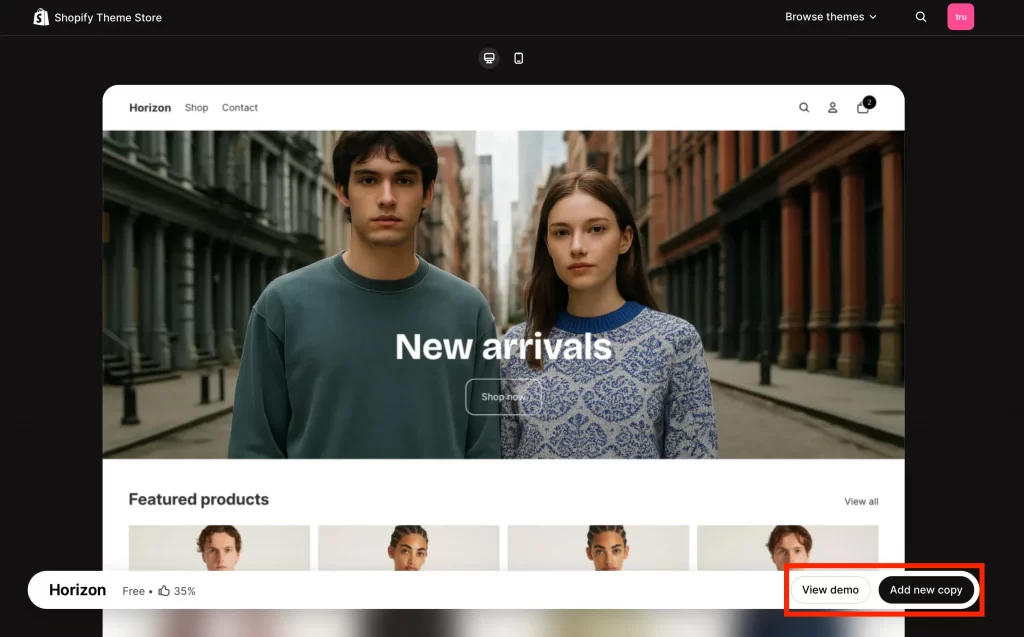 4 view live shopify theme demo