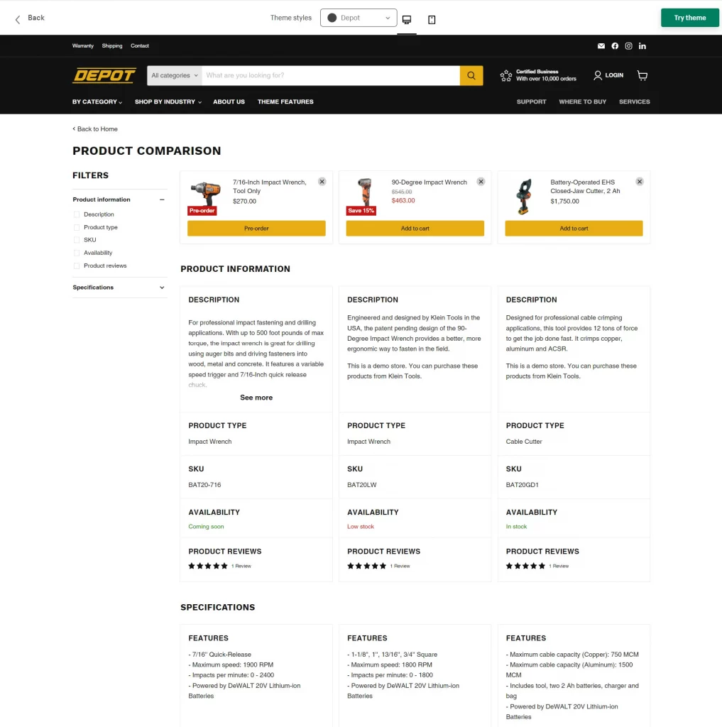 Empire’s Product Comparison Features