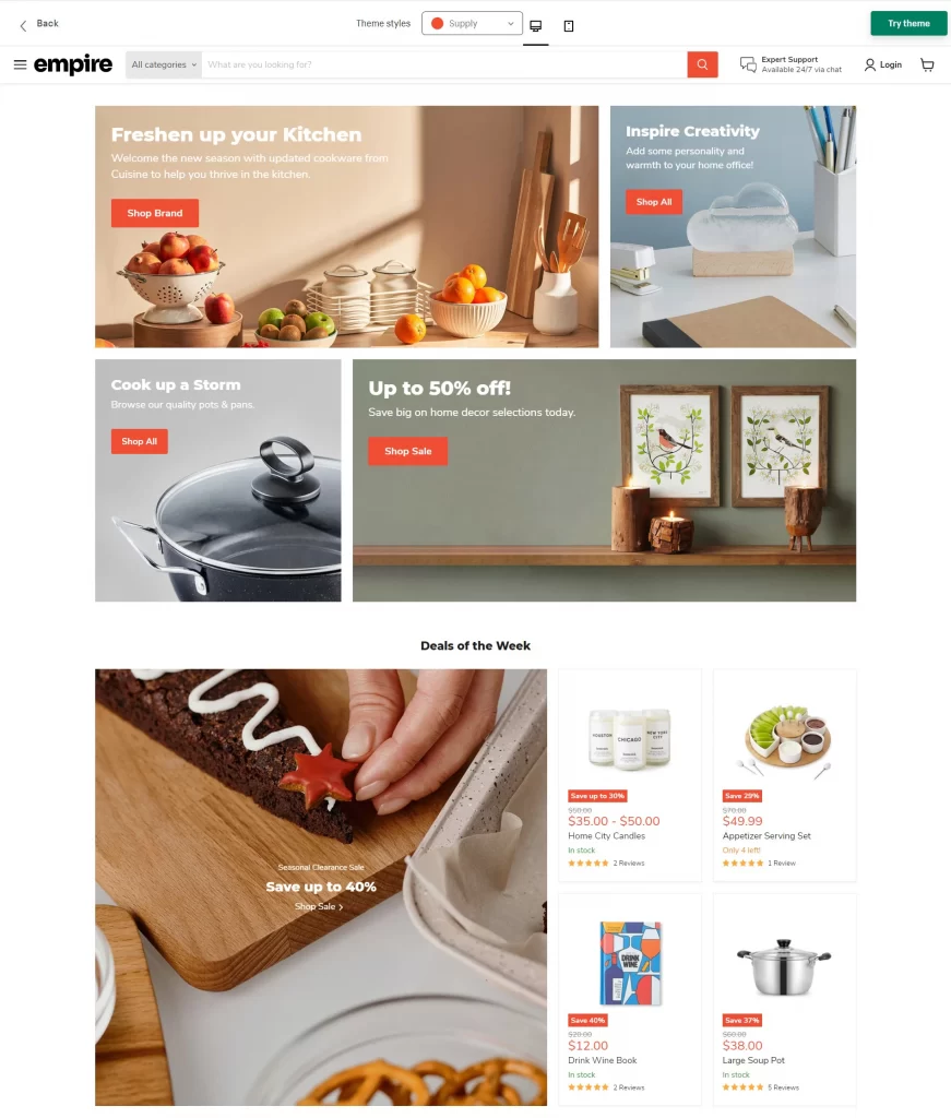 Empire Shopify Theme Layouts