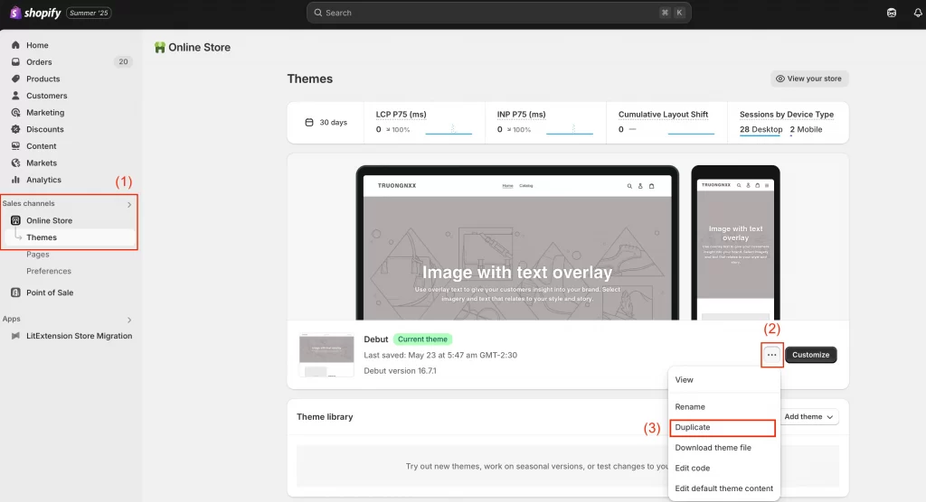 backup duplicate theme shopify