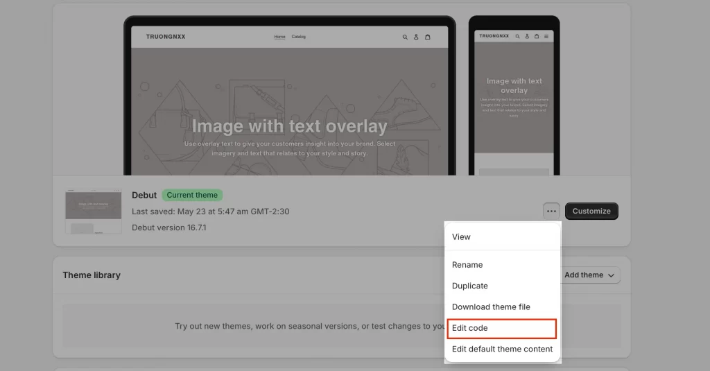 access theme file edit theme code shopify