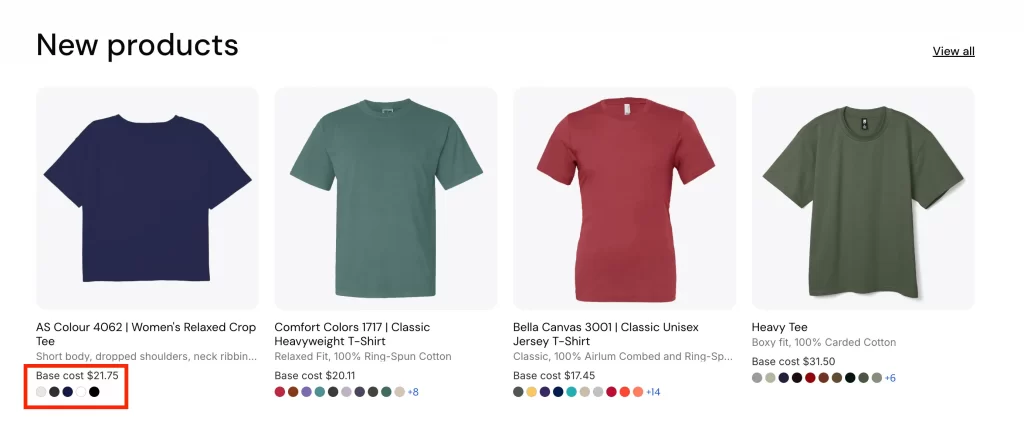 2 teespring product base cost
