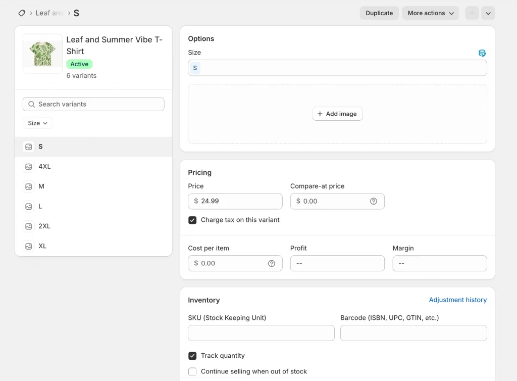 7 edit product size options