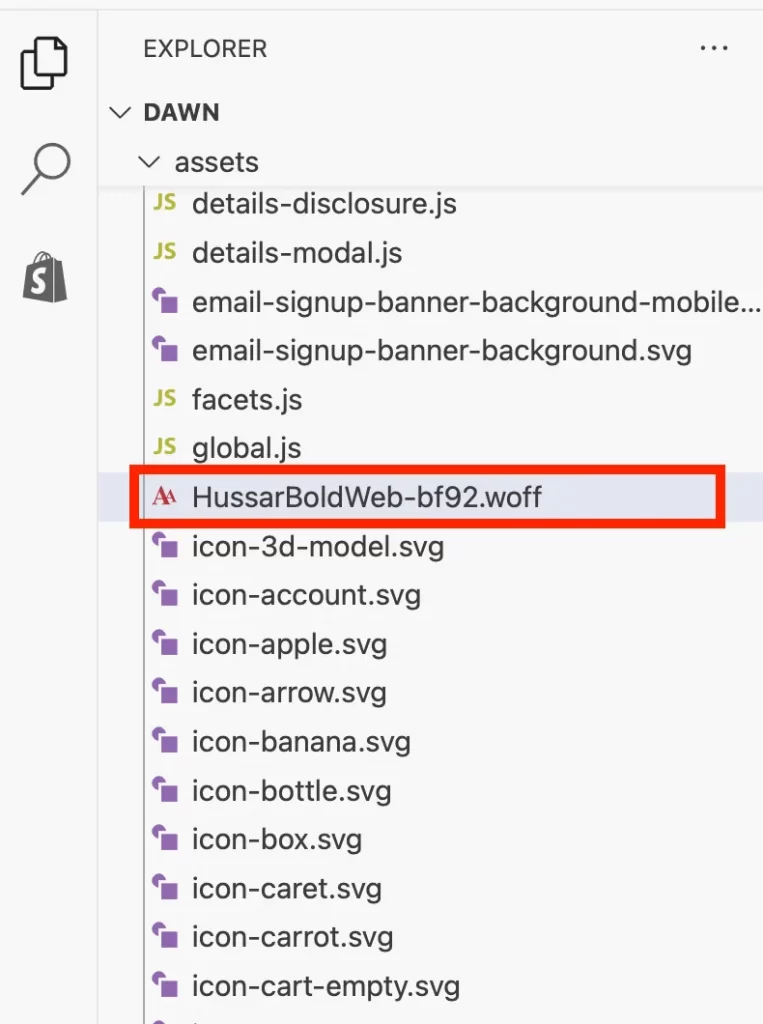 add font to asset folder dawn