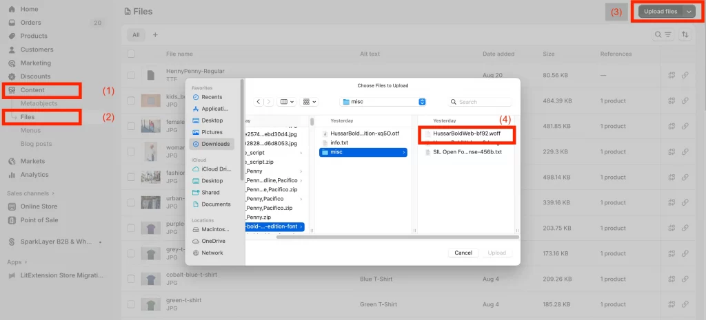 upload font file to shopify