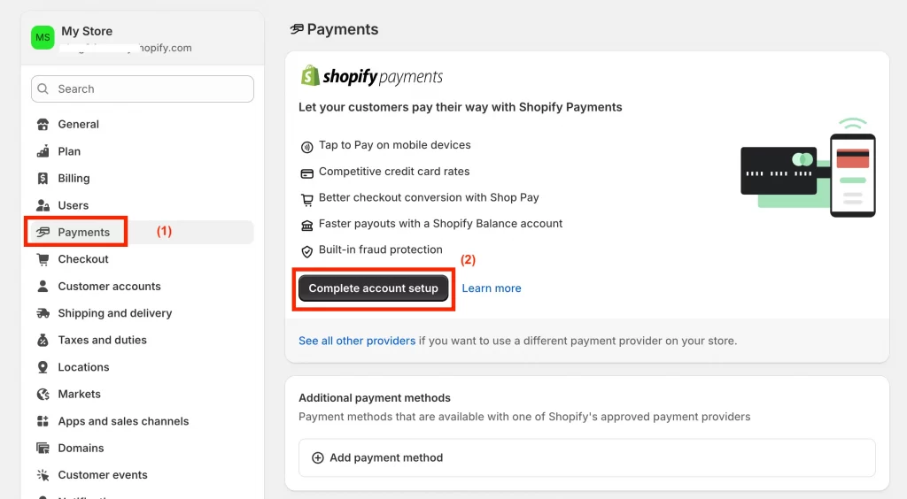 4 shopify payments settings