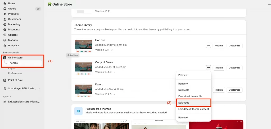 go to theme editor dawn