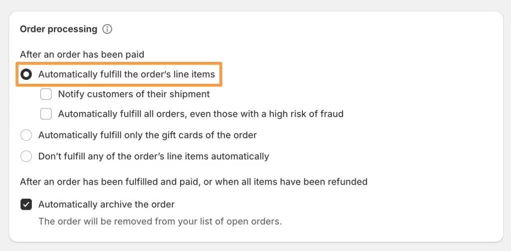Order fulfillment in Shopify