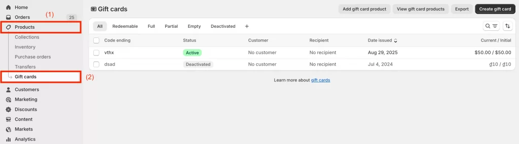 3 gift card management