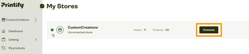 connect to Shopify via Printify