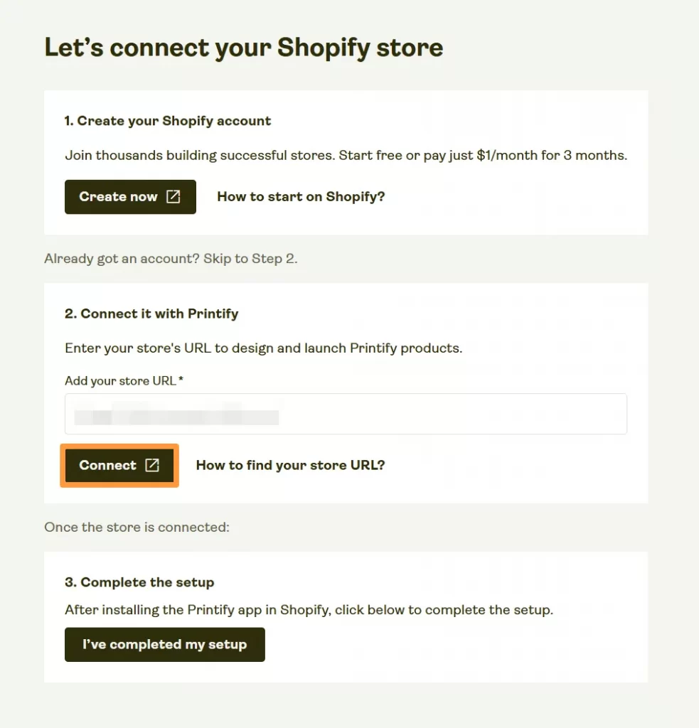 Confirm the connection between Printify and Shopify