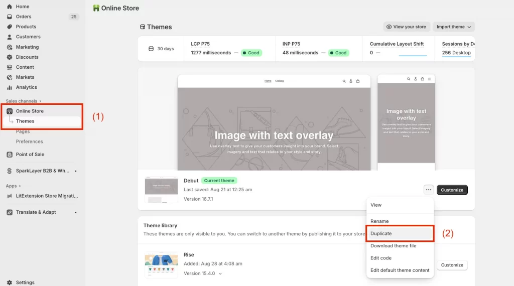 step 1 duplicate theme shopify liquid tutorial