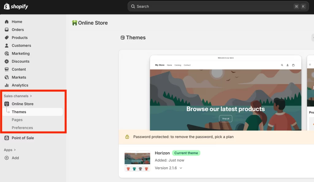 Go to Theme settings in Shopify dashboard