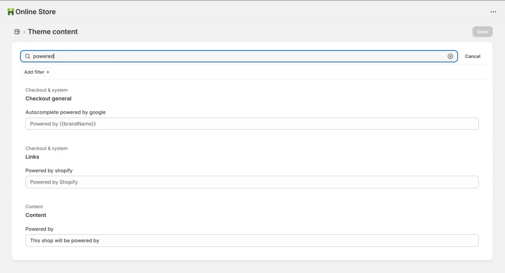 In the search/filter box, type powered