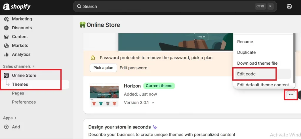 Go to Online Store > Themes > Edit Code.