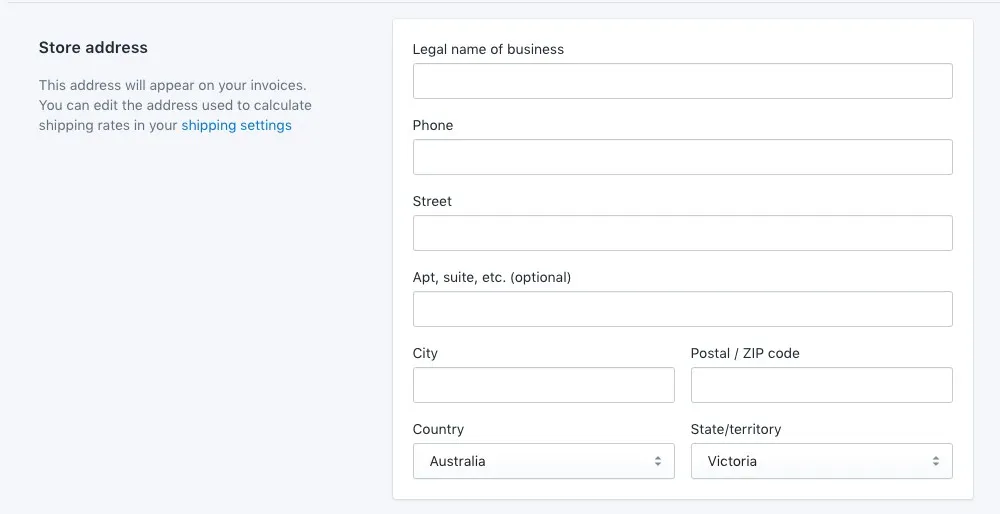 Shopify store address