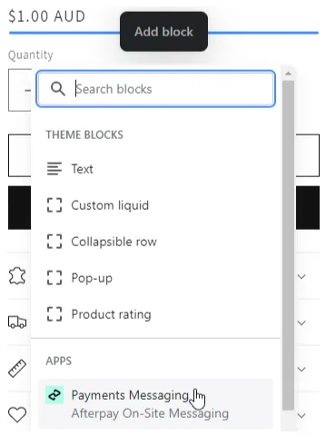 Add Afterpay block