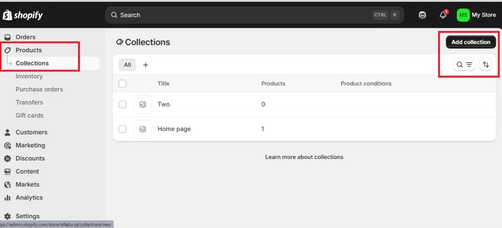 create Shopify collection