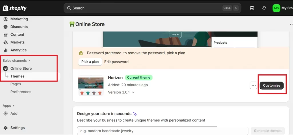 Step 1. Go to Online Store > Themes > Customize.