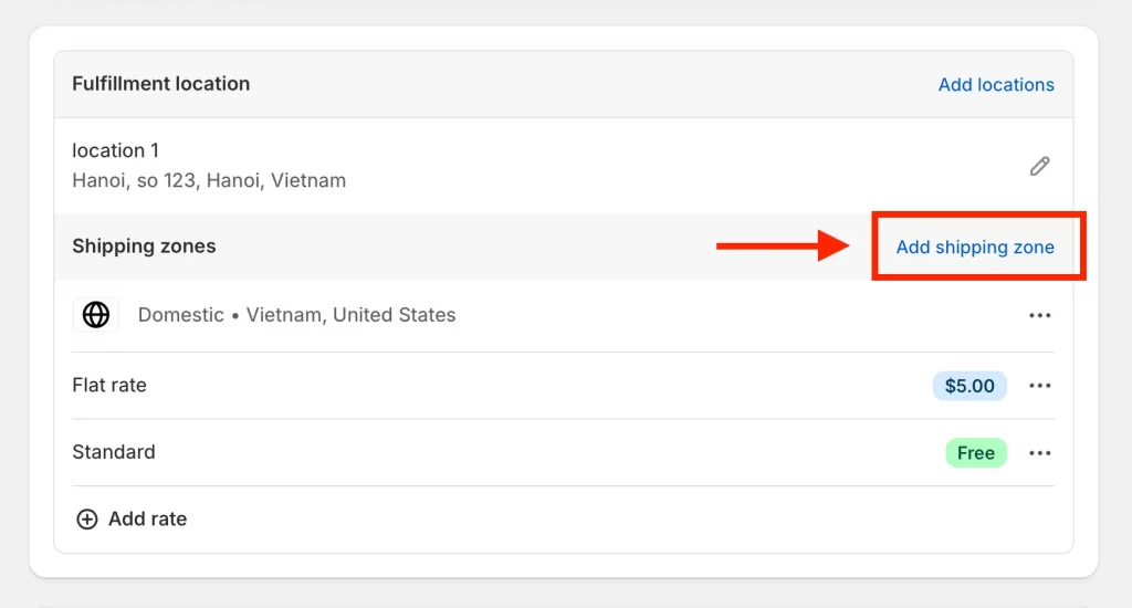 Add new Shipping Zone on Shopify