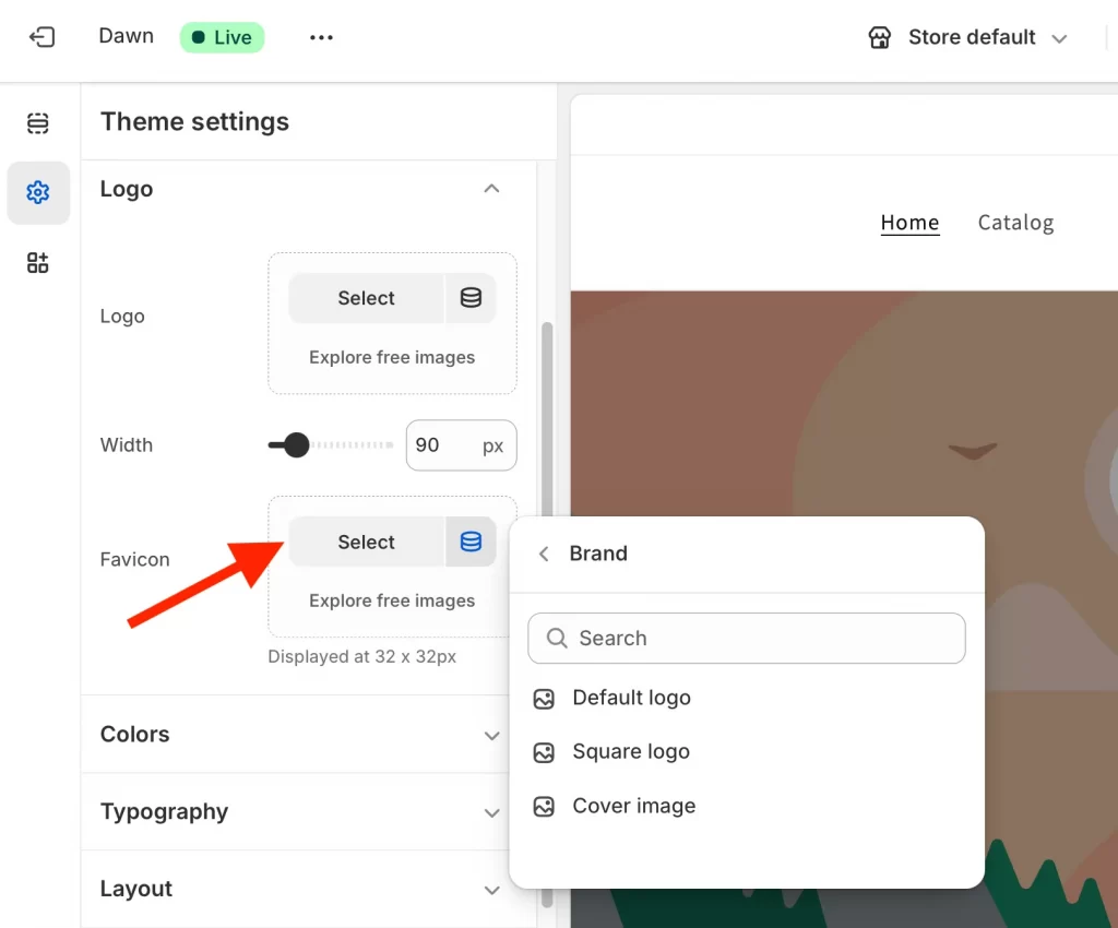 Step 4: Select new image for favicon