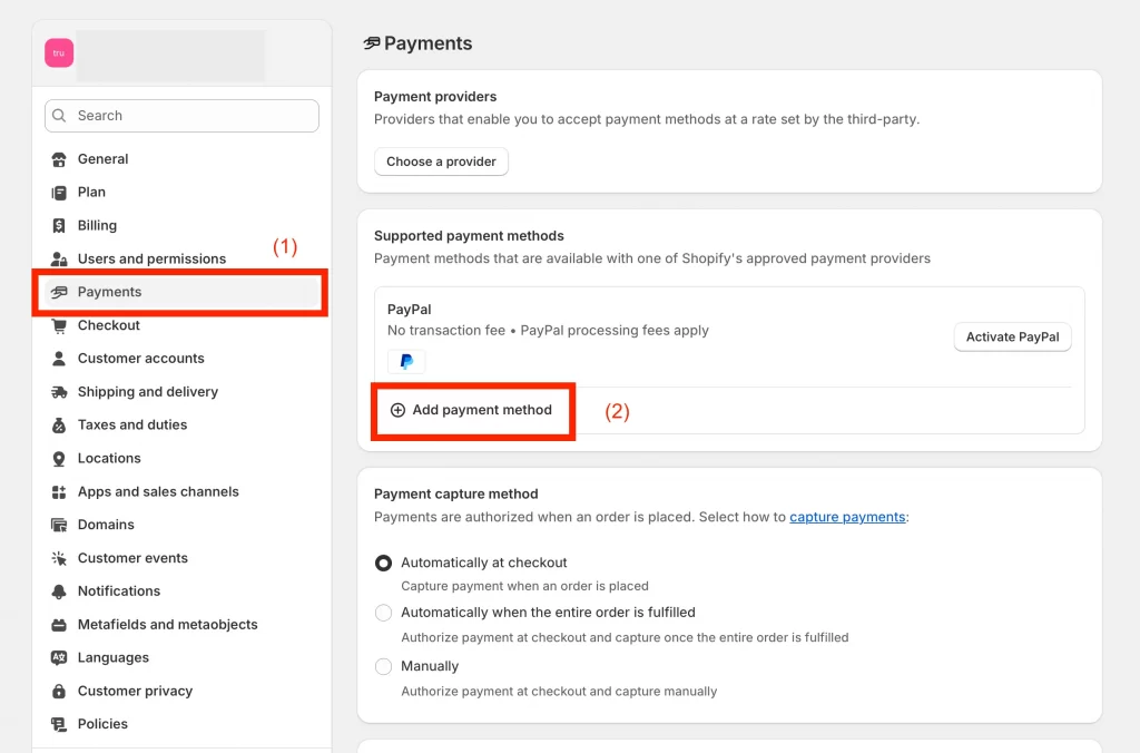 Add new payment method to Shopify