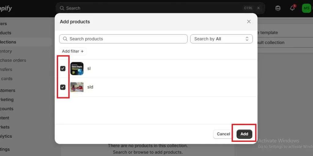 tick the products and add them