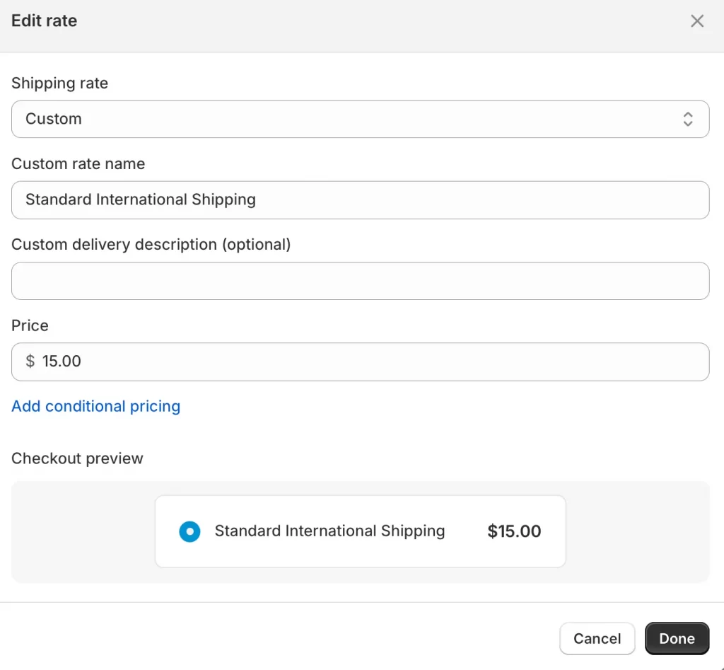 Set up Shipping rate for new Shipping zone on Shopify