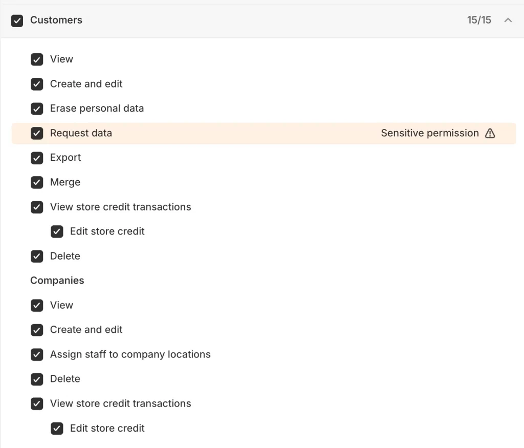store permission customers role example