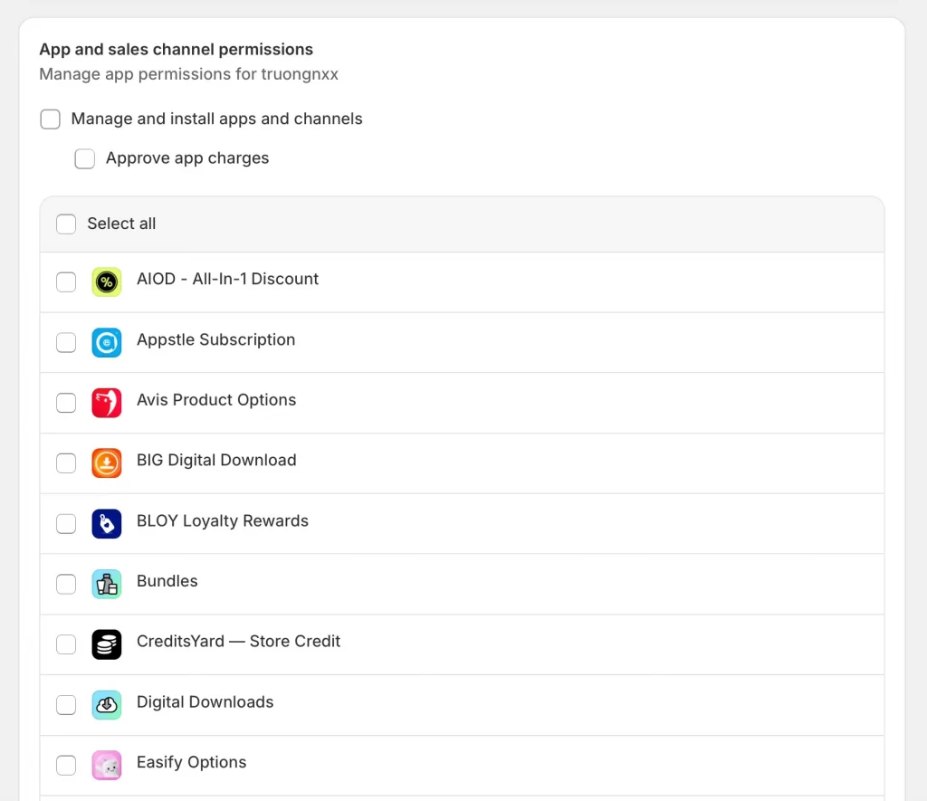 app and sales channel permissions