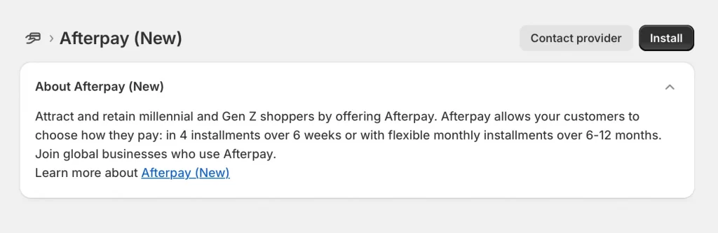 Install Afterpay to Shopify