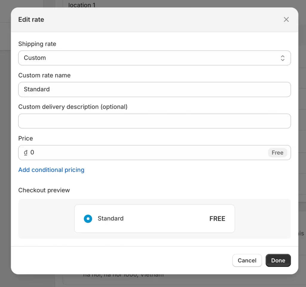 Set up free shipping