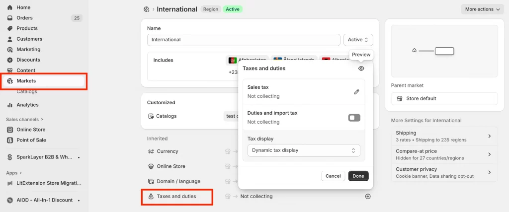 Taxes and duties for Market settings