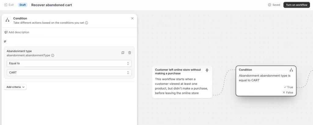 Step 3: Edit the Recover abandoned cart workflow