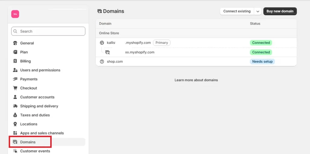 go to settings domain