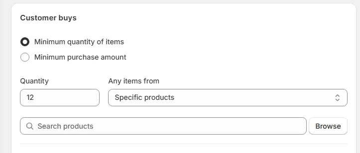 choose minimum quantity