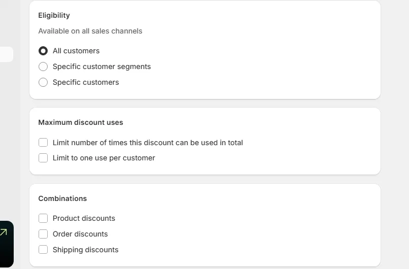 tick discount settings