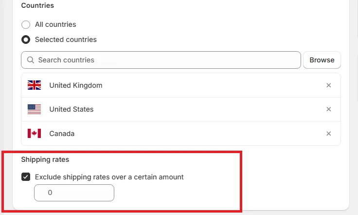 exclude shipping rates