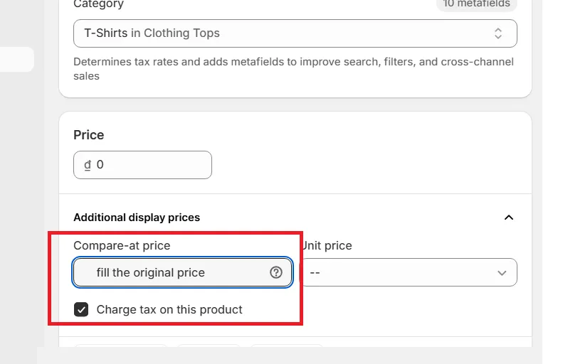 fill the compared at price