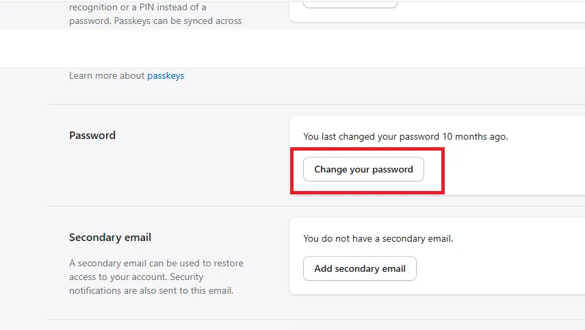 shopify change password