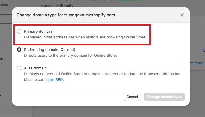 primary domain shopify