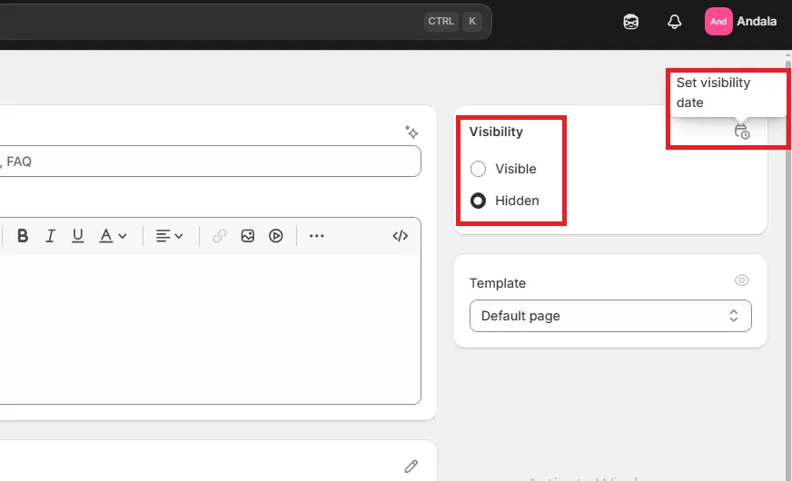 set page visibility
