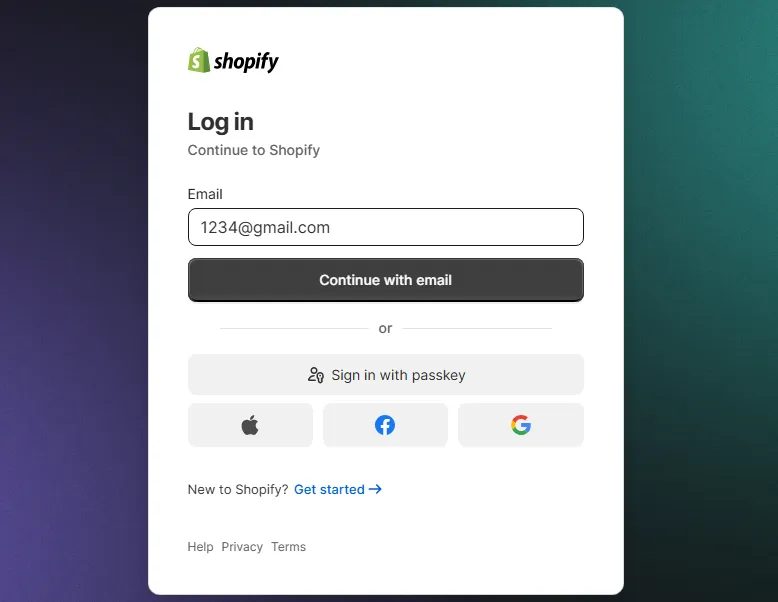 shopify login page