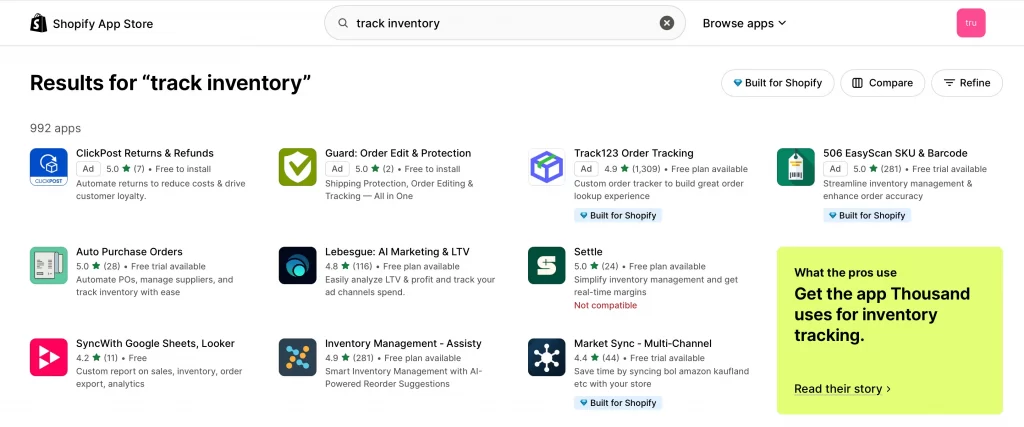 track inventory shopify app