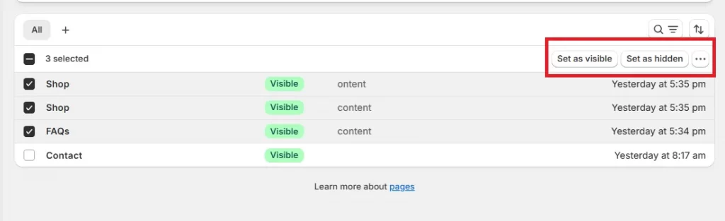 choose page visibility
