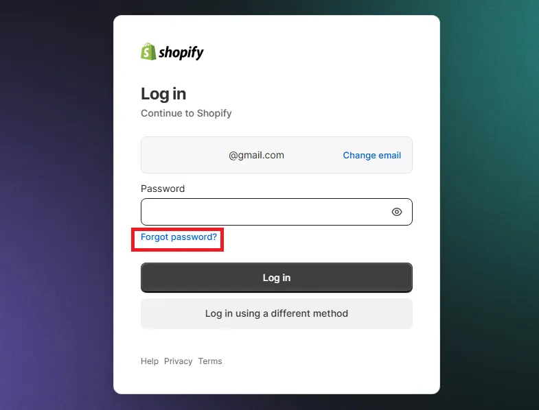 shopify forgot password