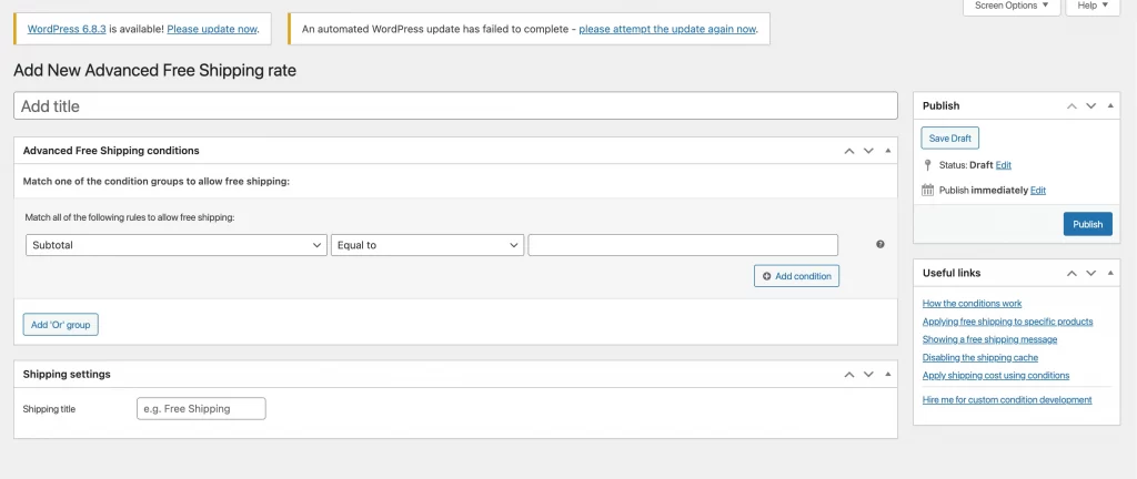 add new free shipping rates