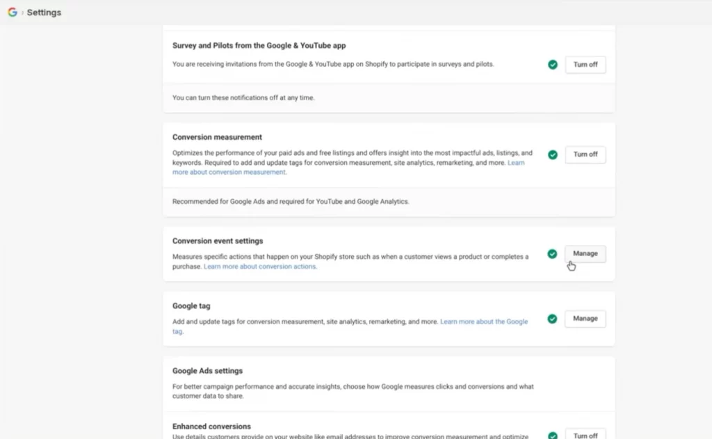 full google app settings