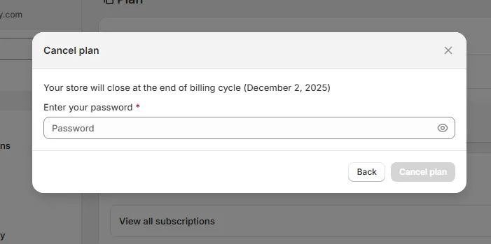 reconfirm shopify password